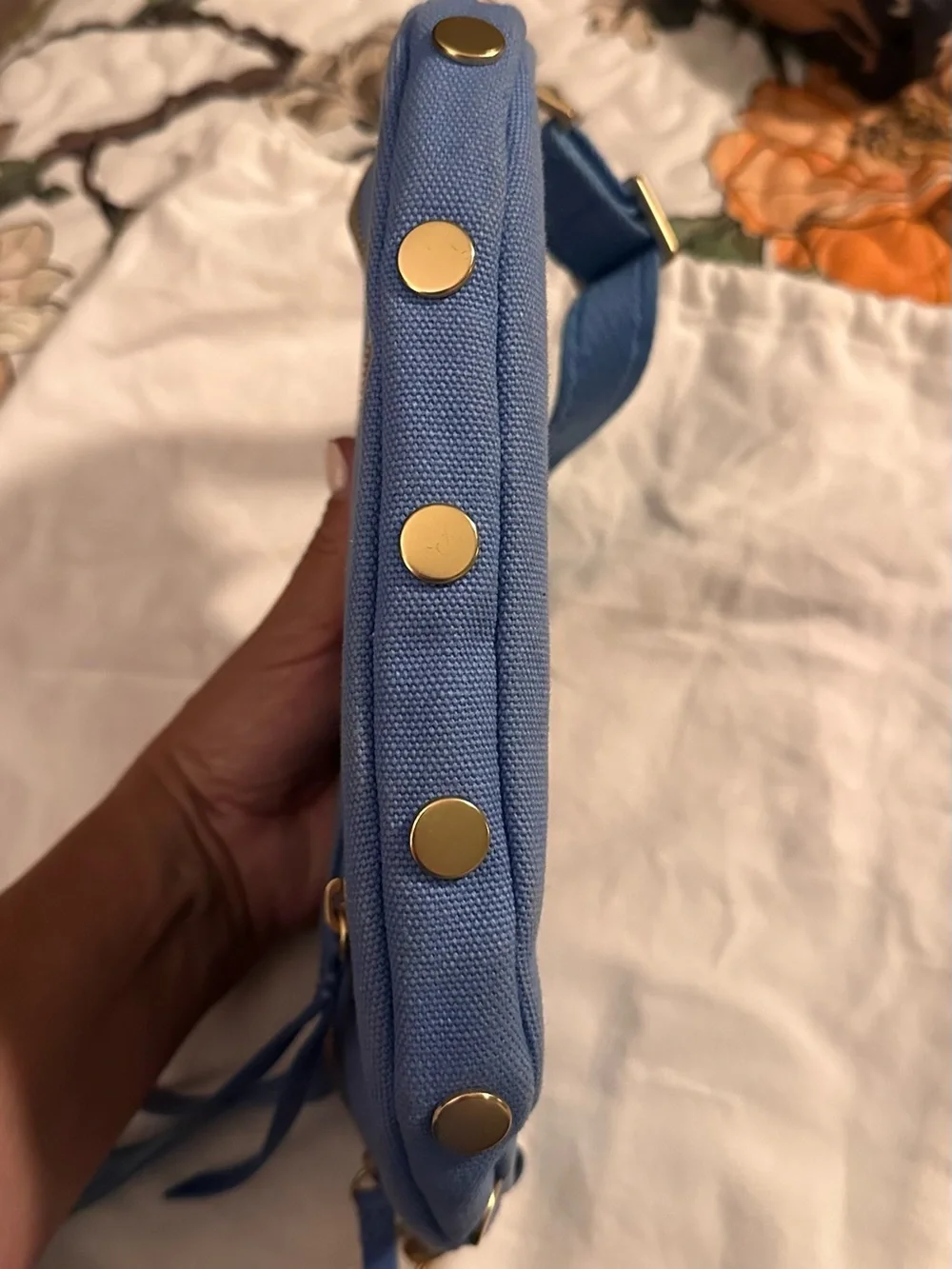 Hammitt Dusty Blue Canvas Crossbody Bag with Gold Hardware